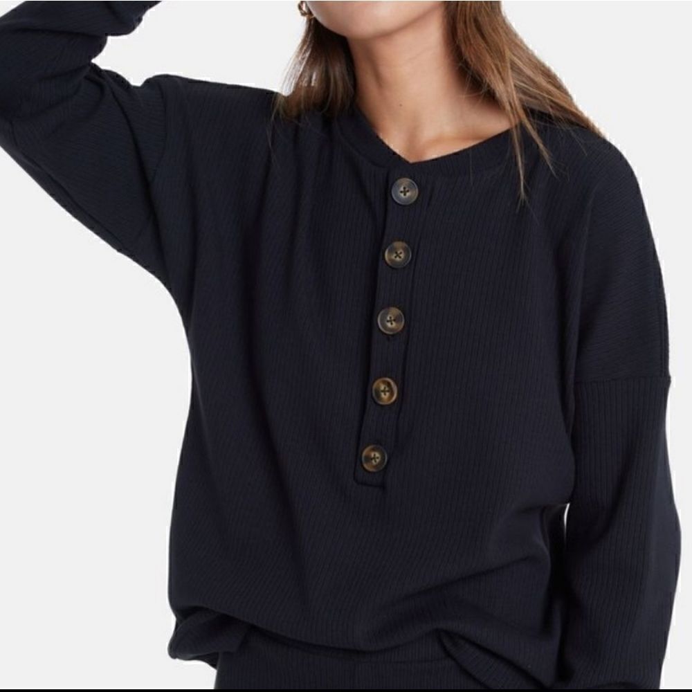 Lett Kruger Henley Top Black Sz XS